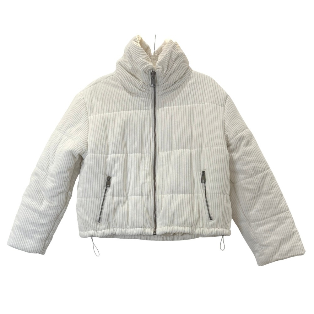 Cleo + Wolf Women's Size Small Off White Corduroy Puffer Jacket Funnel Neck